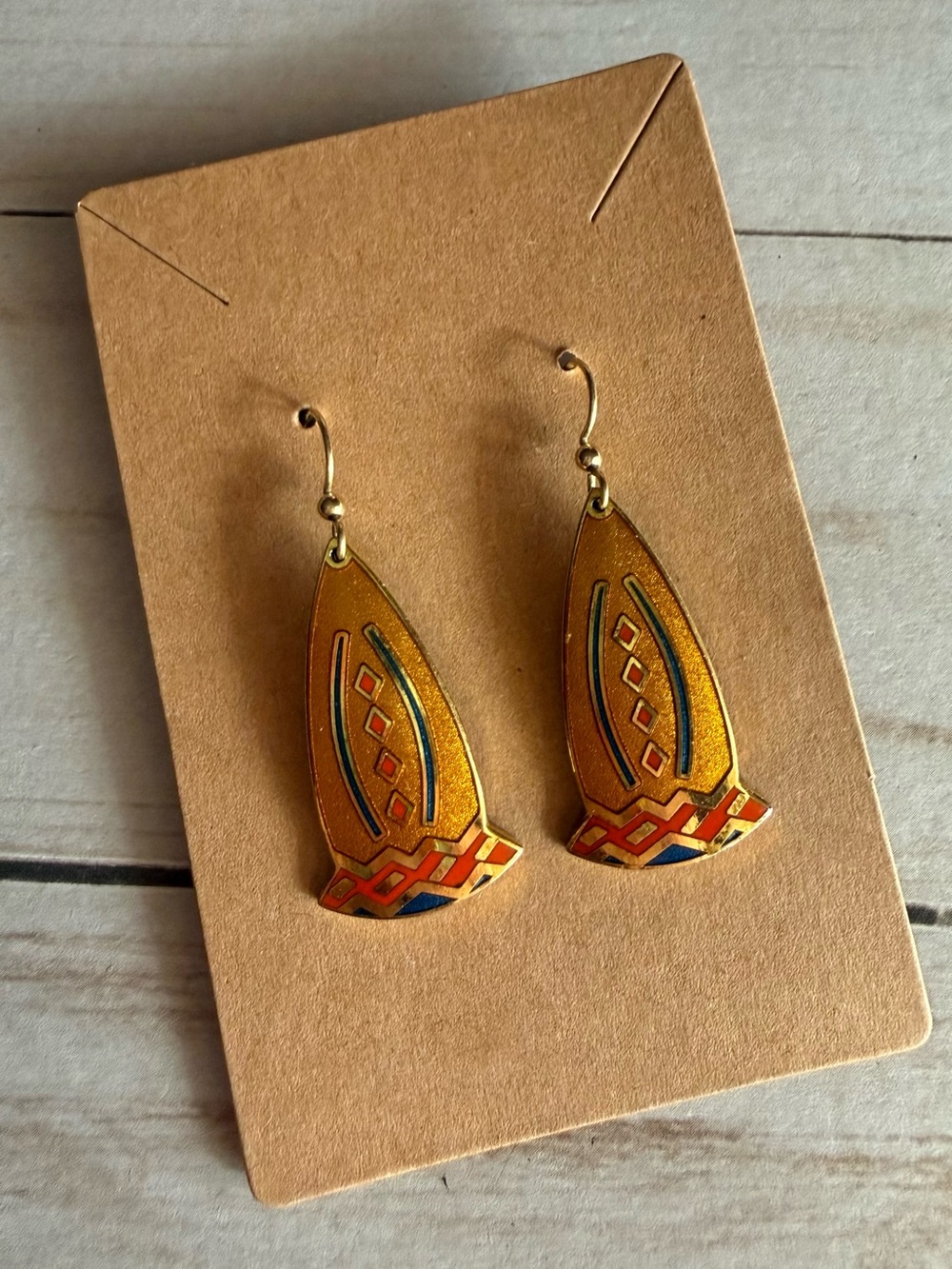 Skye Vintage 80s Cloisonné Enamel Gold tone Drop Earrings French Hook Like New!